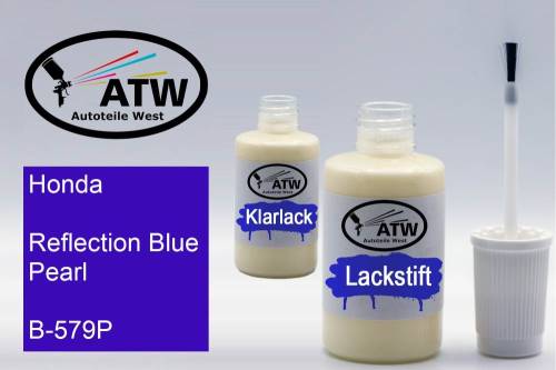 Honda, Reflection Blue Pearl, B-579P: 20ml Lackstift + 20ml Klarlack - Set, von ATW Autoteile West.